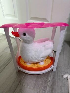 Plush White Duck Toy with Pink Canopy